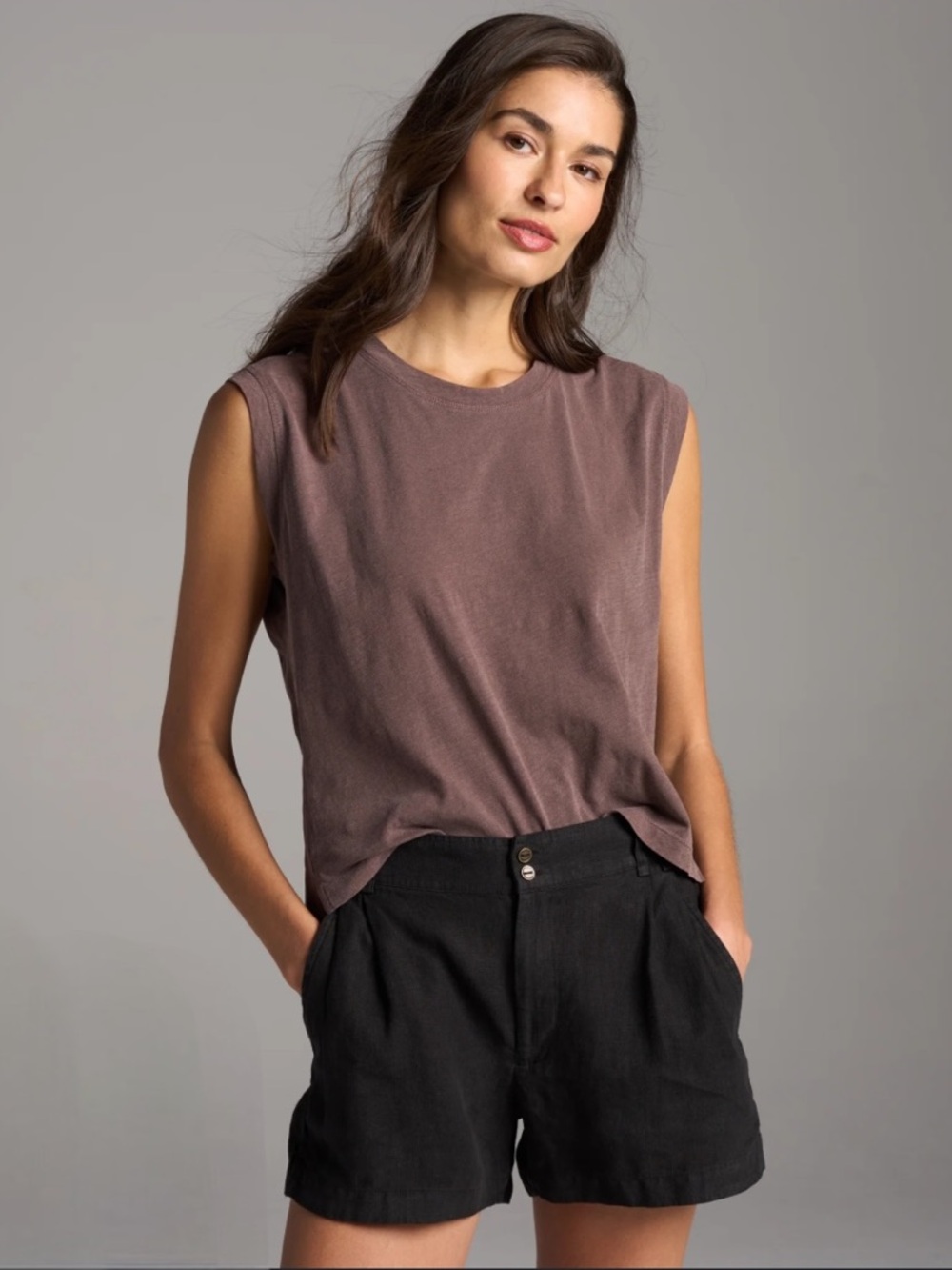 Rowan Savannah Muscle Tank Mountain Ridge Brown M Hand Stitched Slub Cotton $95